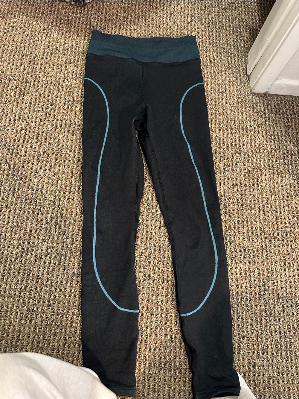 NWOT Lululemon x Saul Nash Black Leggings with Teal Waistband and Teal Piping